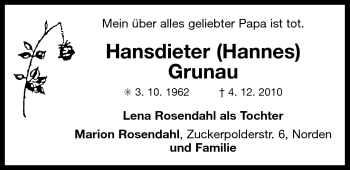 Traueranzeige von Hansdieter (Hannes) Grunau von Ostfriesischer Kurier