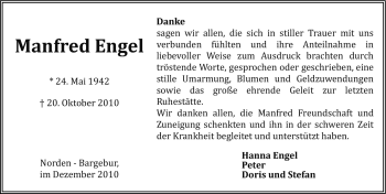 Traueranzeige von Manfred Engel von Ostfriesischer Kurier