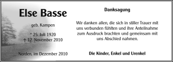 Traueranzeige von Else Basse von Ostfriesischer Kurier