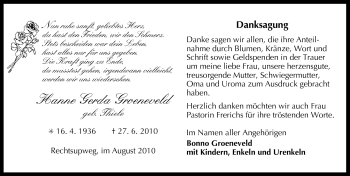 Traueranzeige von Groeneveld Hanne Gerda von Ostfriesischer Kurier