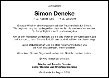 Traueranzeige von Deneke Simon von Ostfriesischer Kurier