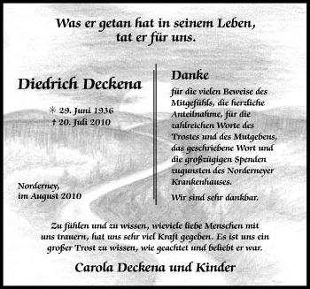 Traueranzeige von Diedrich Deckena von Ostfriesischer Kurier