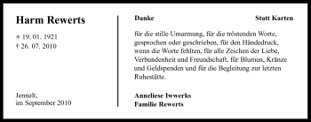 Traueranzeige von Harm Rewerts von Ostfriesischer Kurier