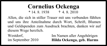 Traueranzeige von Cornelius Ockenga von Ostfriesischer Kurier