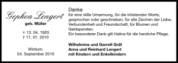 Traueranzeige von Gepkea Lengert von Ostfriesischer Kurier
