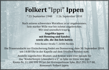 Traueranzeige von Folkert Ippi Ippen von Ostfriesischer Kurier