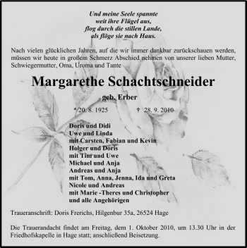 Traueranzeige von Margarethe Schachtschneider von Ostfriesischer Kurier