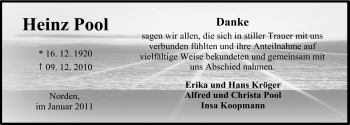 Traueranzeige von Heinz Pool von Ostfriesischer Kurier