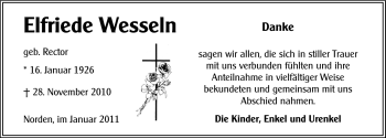 Traueranzeige von Elfriede Wesseln von Ostfriesischer Kurier
