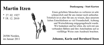 Traueranzeige von Martin Itzen von Ostfriesischer Kurier