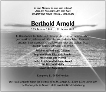 Traueranzeige von Berthold Arnold von Ostfriesischer Kurier