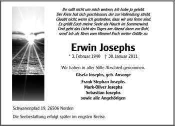 Traueranzeige von Erwin Josephs von Ostfriesischer Kurier