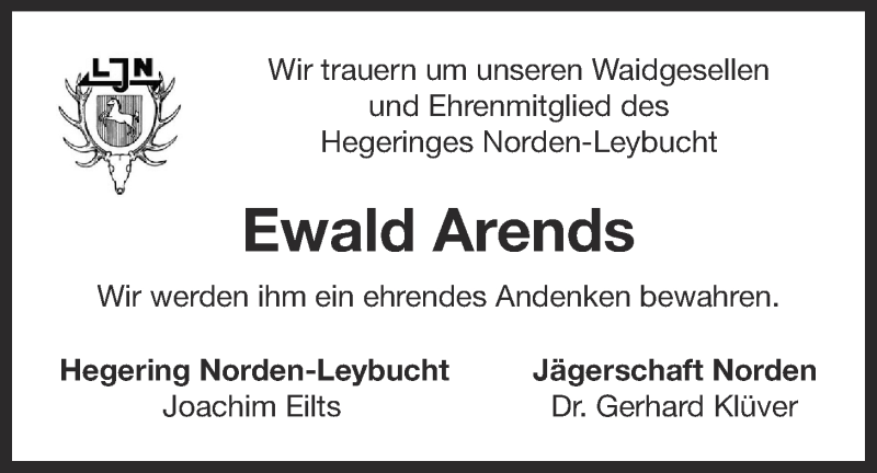  Traueranzeige für Ewald Arends vom 03.12.2015 aus 