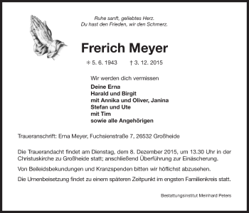 Traueranzeige von Frerich Meyer 