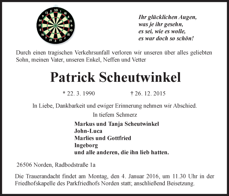 Traueranzeige für Patrick Scheutwinkel vom 28.12.2015 aus Ostfrisischer Kurier