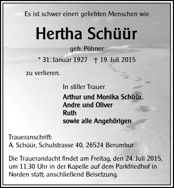Traueranzeige von Hertha Schüür 