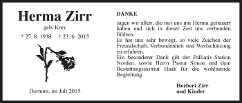 Traueranzeige von Herma Zirr 
