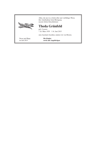 Traueranzeige von Theda Grünefeld 