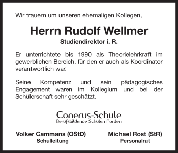 Traueranzeige von Rudolf Wellmer 