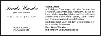 Traueranzeige von Frieda Wunder 
