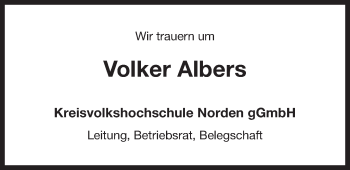 Traueranzeige von Volker Albers 