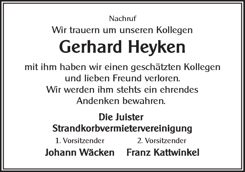  Traueranzeige für Gerhard Heyken vom 20.08.2015 aus 