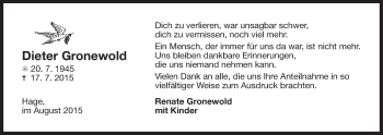 Traueranzeige von Dieter Gronewold 