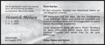 Traueranzeige von Heinrich Meinen 