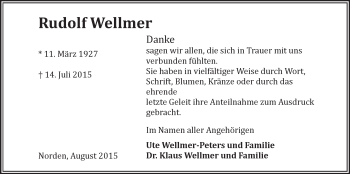 Traueranzeige von Rudolf Wellmer 