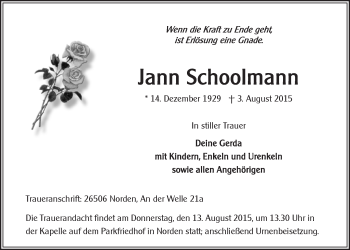 Traueranzeige von Jann Schoolmann 