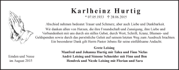 Traueranzeige von Karlheinz Hurtig 