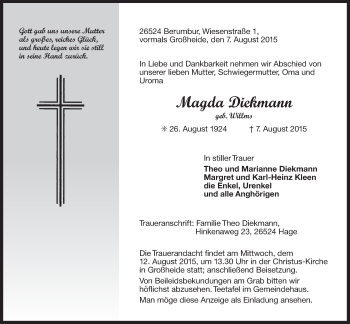 Traueranzeige von Magda Diekmann 