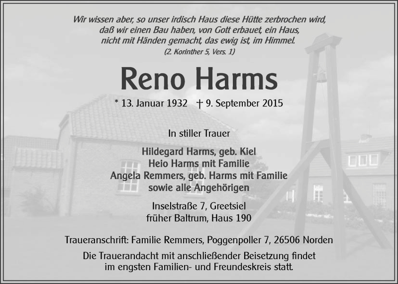 Traueranzeigen Von Reno Harms Ok Trauer De