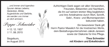 Traueranzeige von Poppe Schneider 