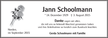 Traueranzeige von Jann Schoolmann 