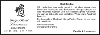 Traueranzeige von Gretje Linnemann 