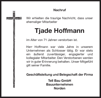 Traueranzeige von Tjade Hoffmann 