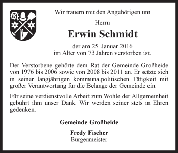 Traueranzeige von Erwin  Schmidt 