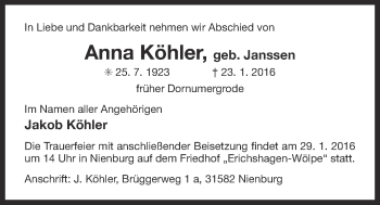 Traueranzeige von Anna Köhler 