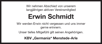 Traueranzeige von Erwin  Schmidt 