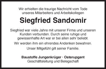 Traueranzeige von Siegfried Sandomir 