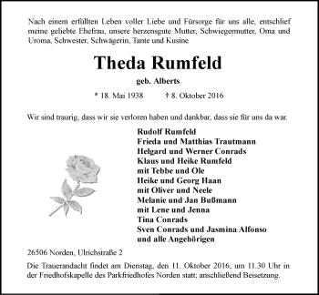Traueranzeige von Theda Rumfeld 