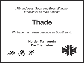 Traueranzeige von Thade  