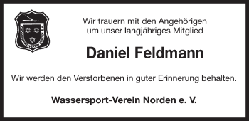 Traueranzeige von Daniel Feldmann 
