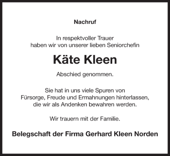 Traueranzeige von Käte Kleen 