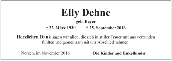 Traueranzeige von Elly Dehne 