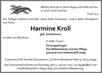 Traueranzeige von Harmine Kroll 