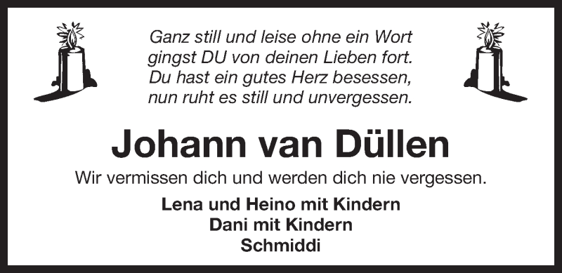  Traueranzeige für Johann van Düllen vom 10.02.2016 aus 