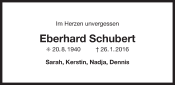 Traueranzeige von Eberhard Schubert 