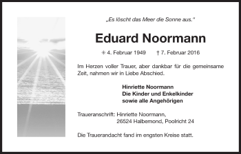 Traueranzeige von Eduard Noormann 